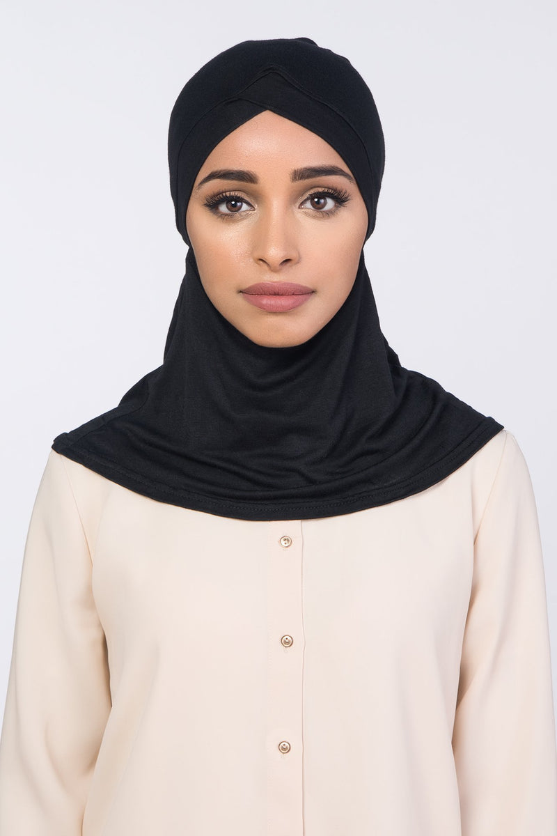 Hijab Underscarf | VOILE CHIC | Black Full Coverage Criss Cross Underscarf