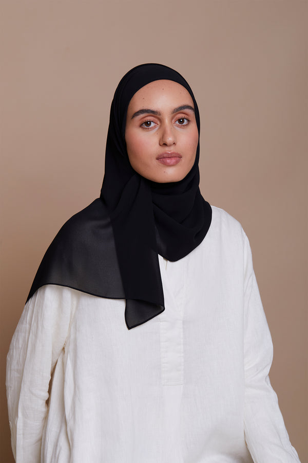 Small Black Premium Chiffon Hijab (Non-Slip)