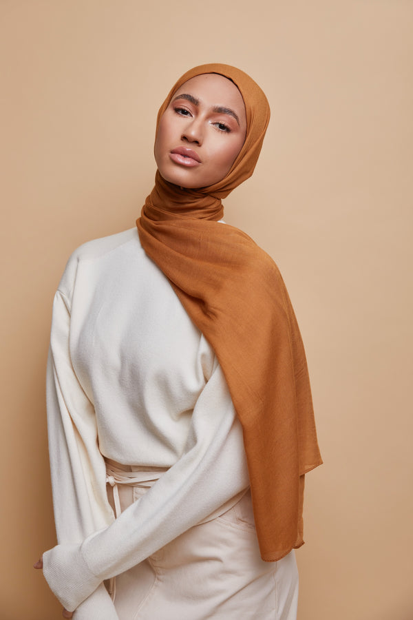 Breathable Modal Hijab with Matching Undercap - Mustard Bronze