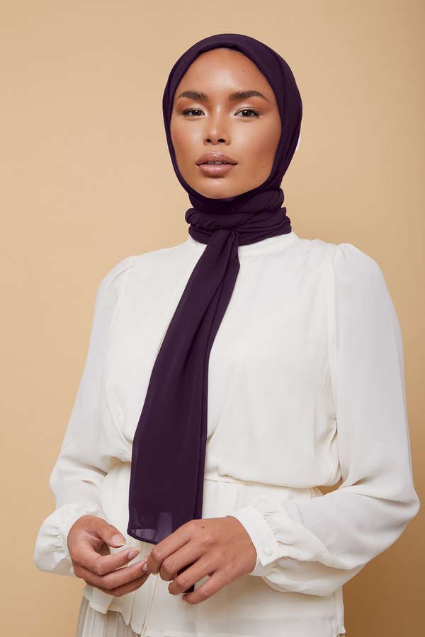 Small Luxury Chiffon Hijab - Deep Plum
