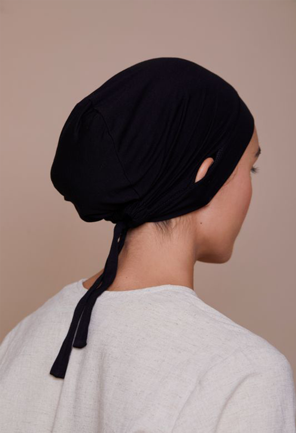 Ear-Slit Tie-Back Underscarf (Bamboo) Black