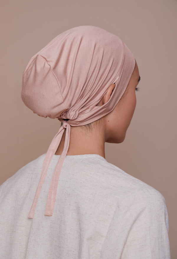 Ear-Slit Tie-Back Underscarf (Bamboo) Pink Taupe