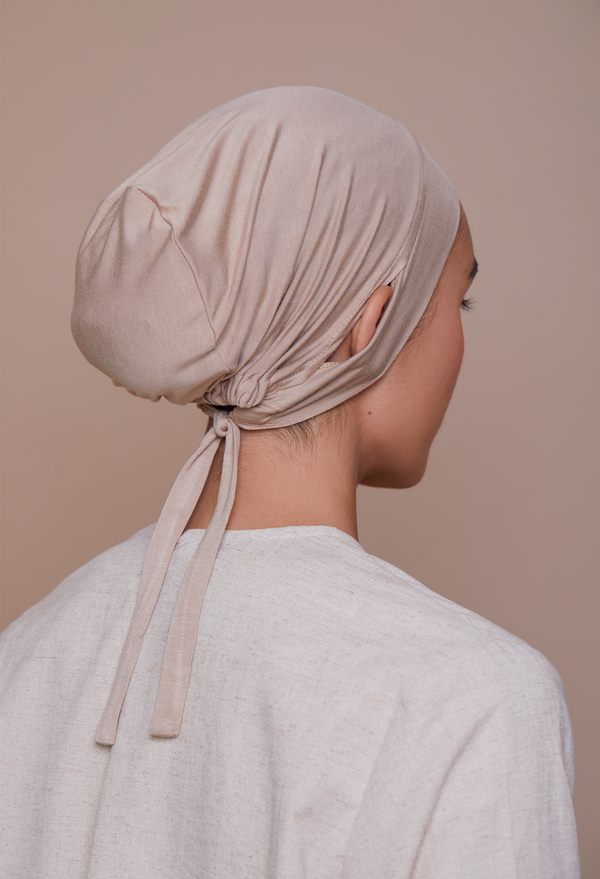 Ear-Slit Tie-Back Underscarf (Bamboo) Light Taupe