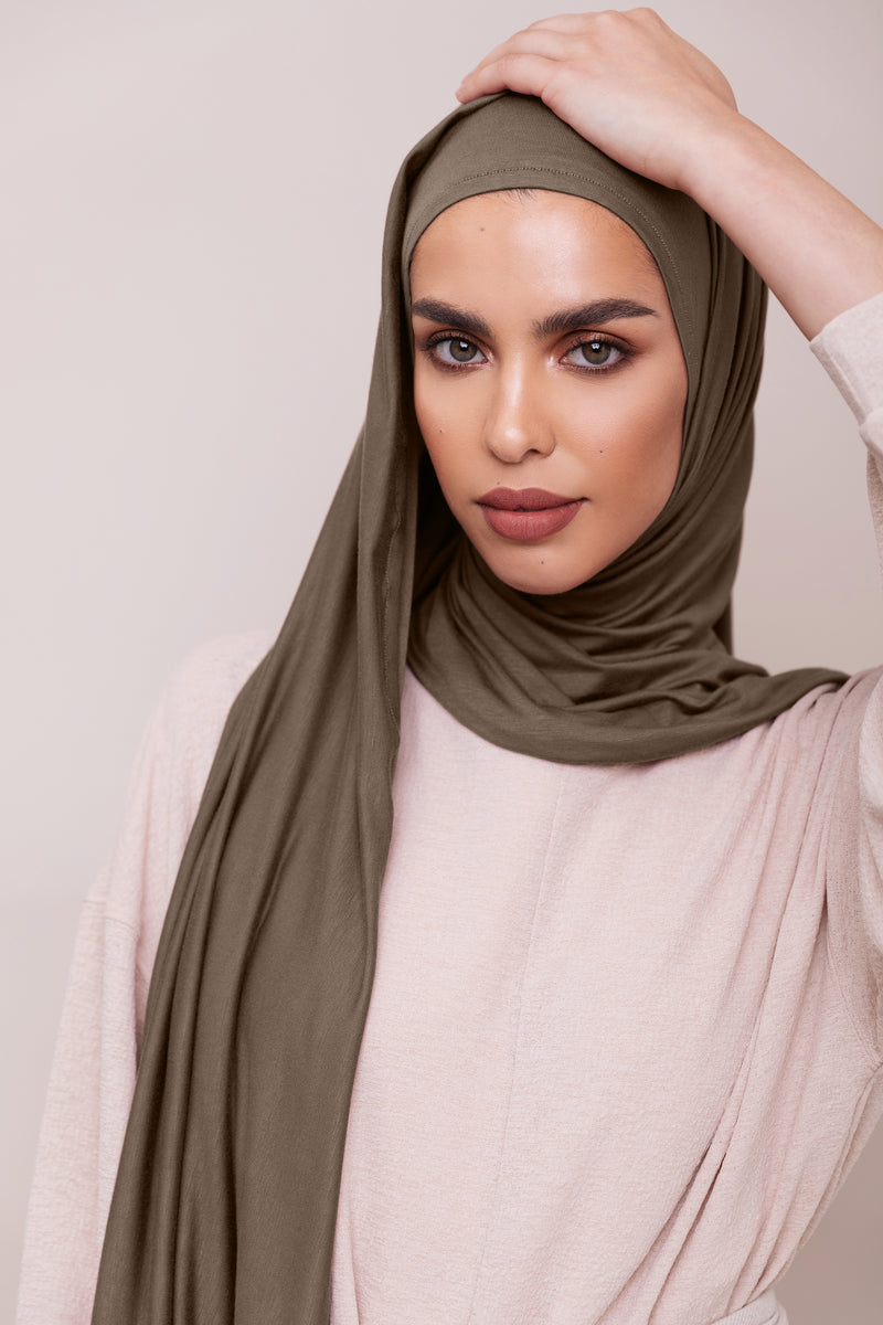 Instant Premium Jersey Hijab - Dark Taupe – Voile Chic - Canada