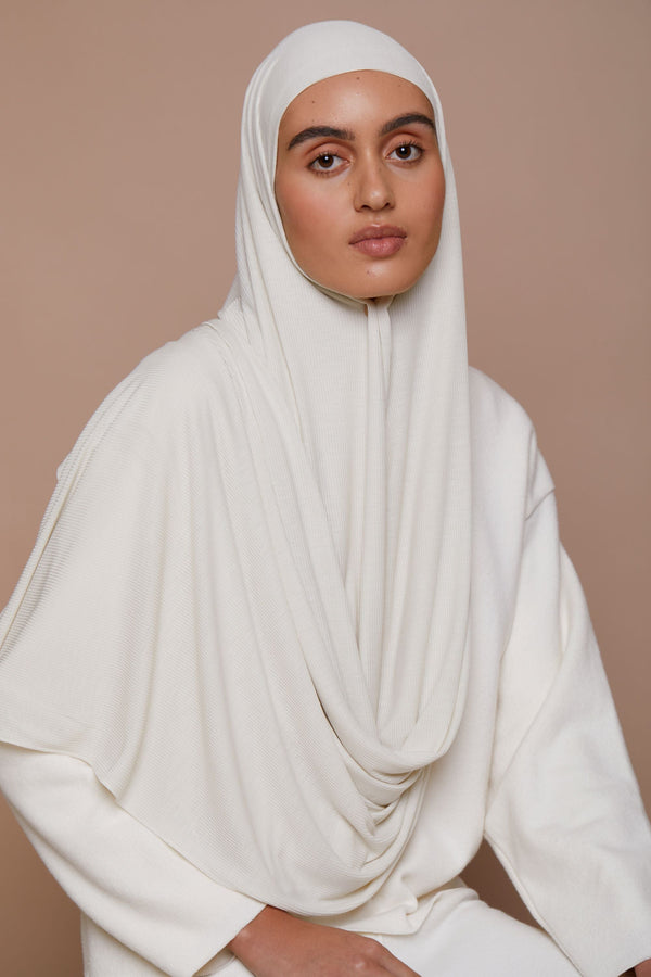 Bamboo Ribbed Jersey Hijab - Cream