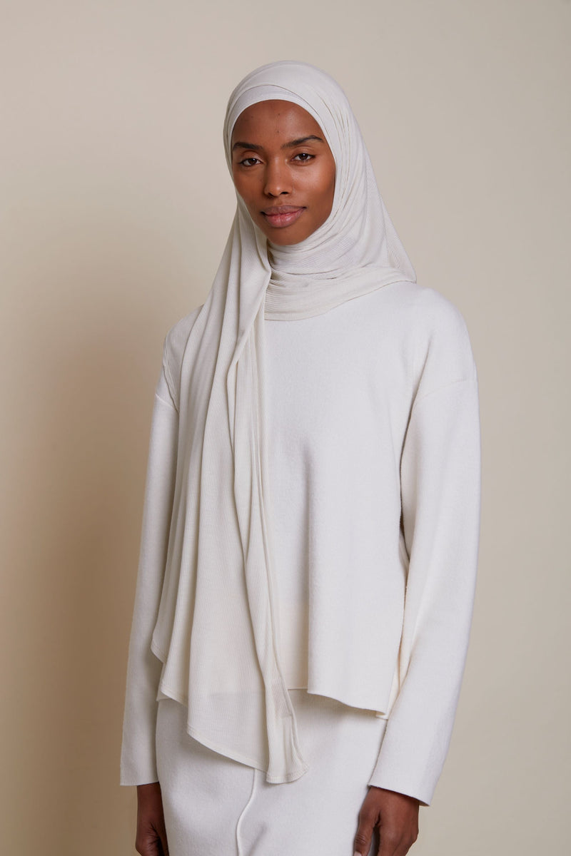 Instant Bamboo Ribbed Jersey Hijab - Cream