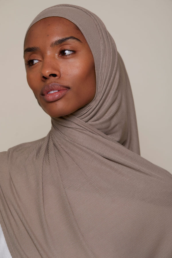 Instant Bamboo Ribbed Jersey Hijab - Desert