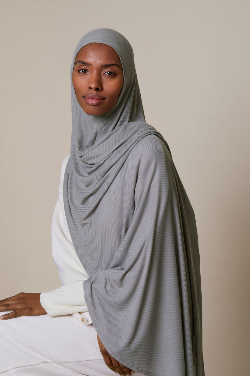 Instant Bamboo Ribbed Jersey Hijab - Grey
