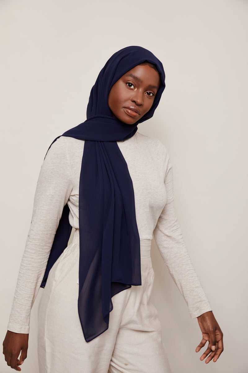 Navy Blue Luxury Chiffon Hijab | VOILE CHIC | Chiffon Hijab