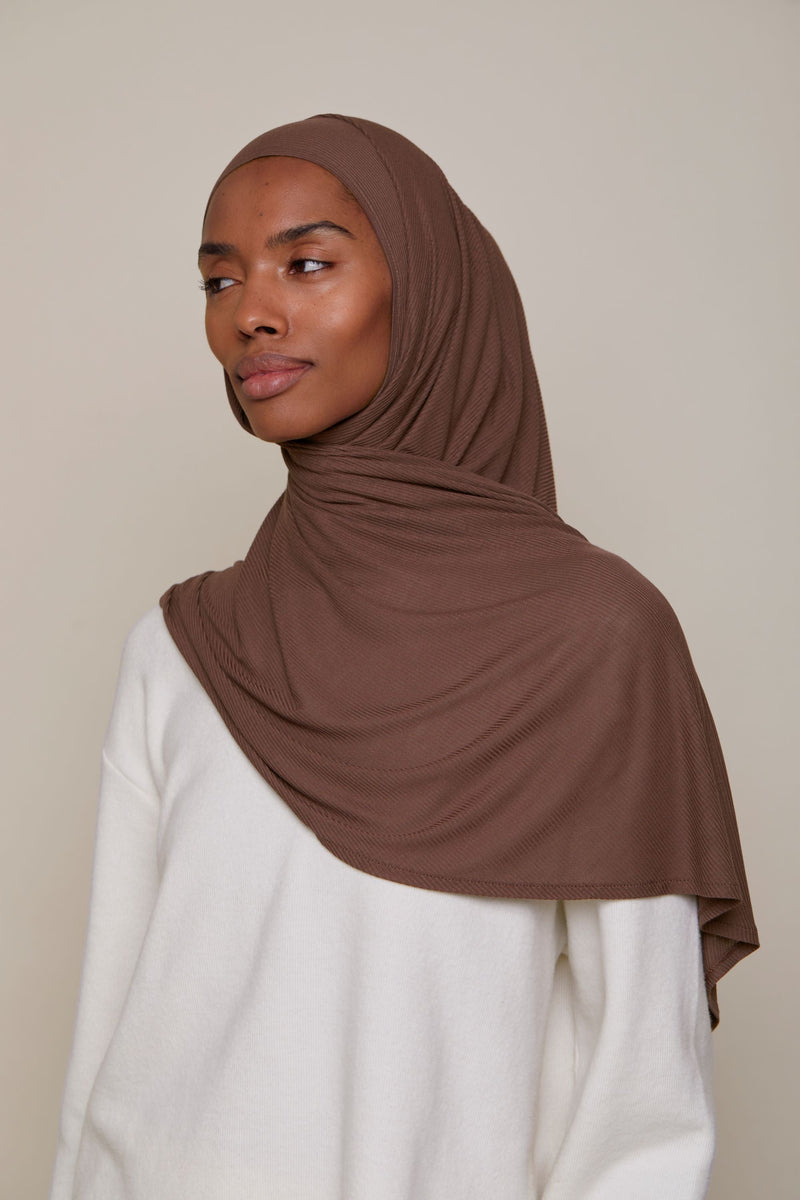 Instant Bamboo Ribbed Jersey Hijab - Mocha Brown – Voile Chic - Canada