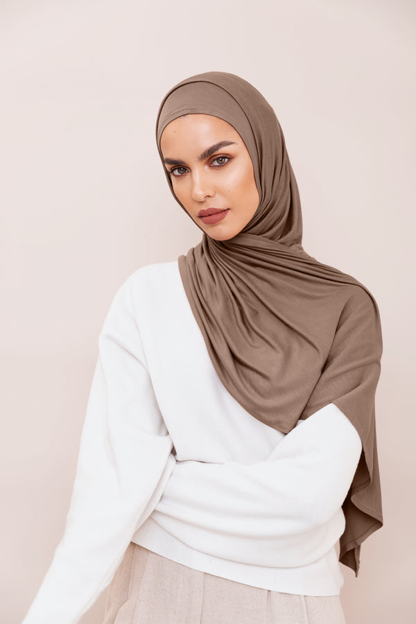Instant Premium Jersey Hijab - Mocha Mousse