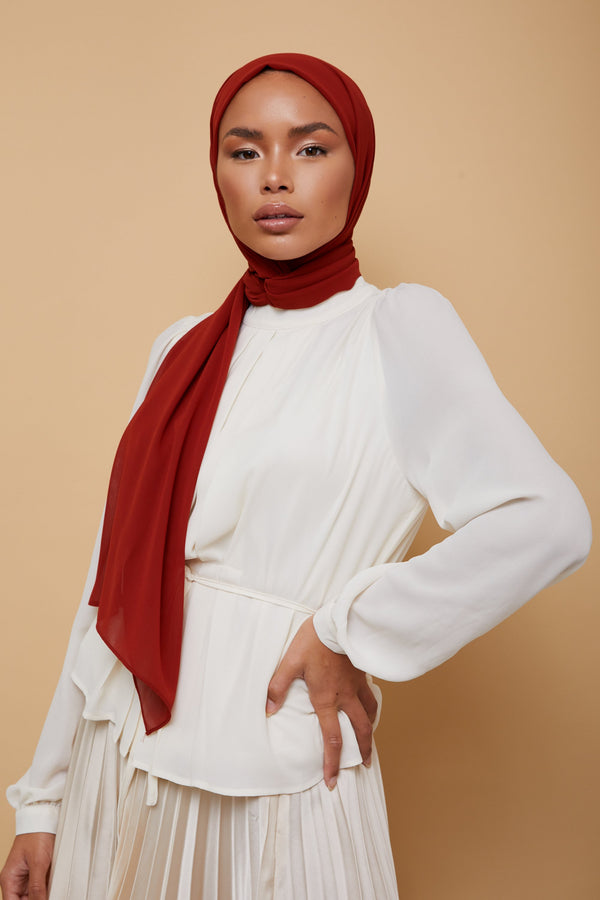 Small Luxury Chiffon Hijab - Rust