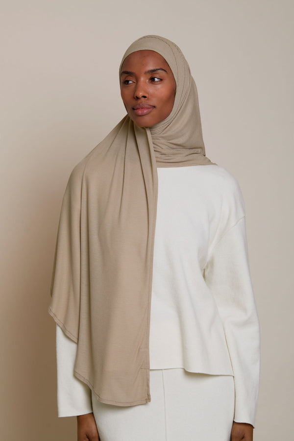 Instant Bamboo Ribbed Jersey Hijab - Vanilla