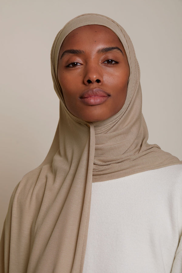 Instant Bamboo Ribbed Jersey Hijab - Vanilla