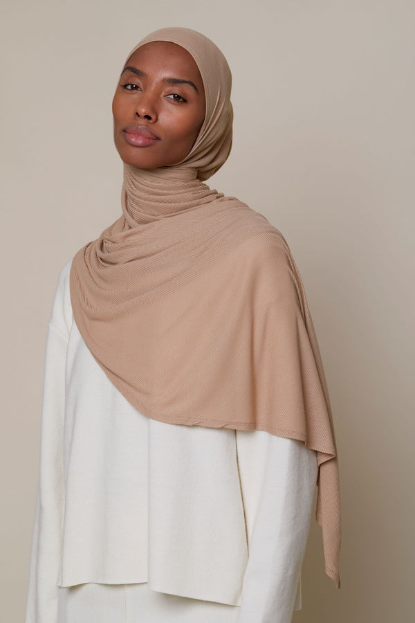 Instant Bamboo Ribbed Jersey Hijab - Warm Taupe