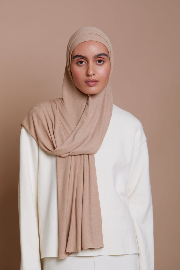 Bamboo Ribbed Jersey Hijab - Warm Taupe